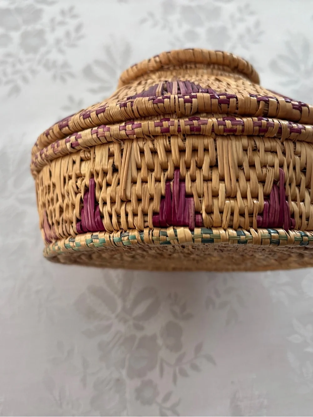 Natural Woven Basket With Purple Accents 7